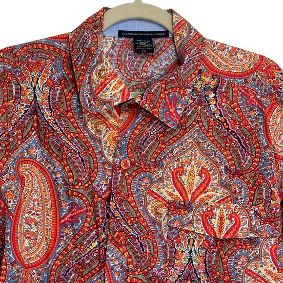 Vintage 90's Martithe + Francois Girbaud Orange Paisley Long Sleeve Shirt XXL - Picture 2 of 10